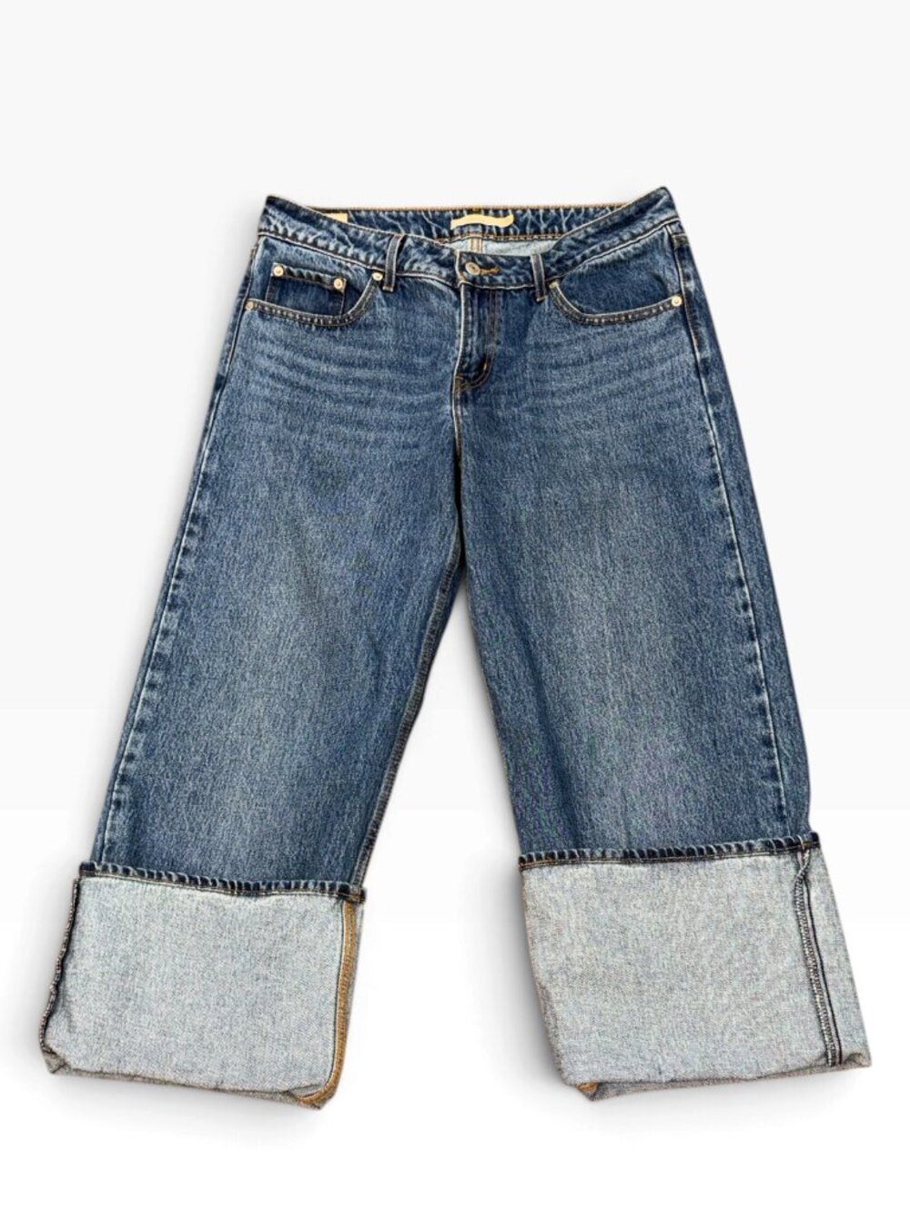 Levi's Premium Low Loose Denim Jeans Size 29 Wide Leg Cuff Dark Wash Mid Rise